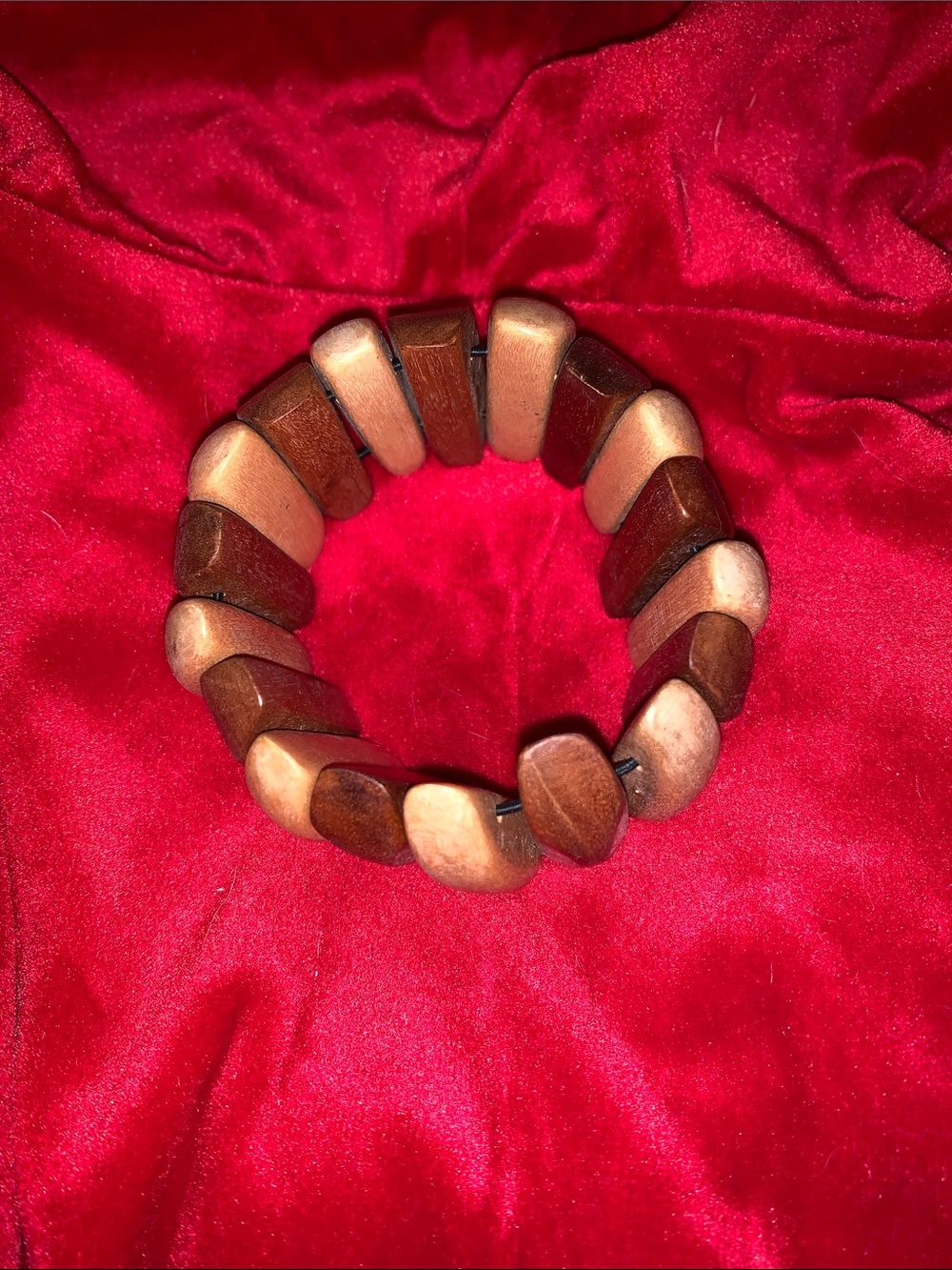 Handcrafted Wooden Stretch Bracelet - Brown and Tan